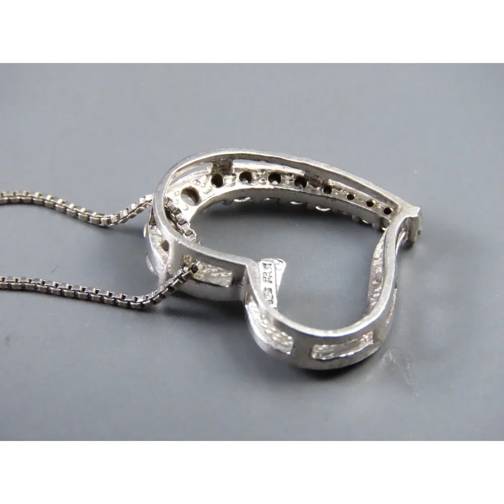 STERLING SILVER Chain Necklace CLEAR CZ SIDEWAYS Open Heart Pendant SUPER SWEET!